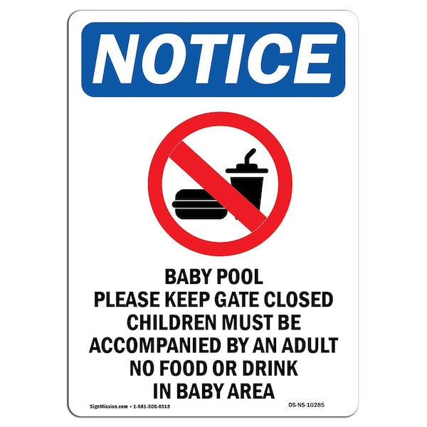 Safety Sign, OSHA Notice, 5" Height, Baby Pool Please Keep Sign With Symbol, Portrait, 10PK